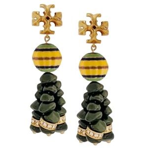 Tory Burch Gold Roxanne and Green beads drop earrings Earrings